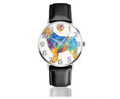 Baliboon Hunderasse Aquarell Kunstdruck Uhren PU Leder Armbanduhr Life Silence Quartz Uhr mit Silber Edelstahl