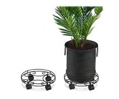 Relaxdays Pflanzenroller, 2er Set, rund, innen & außen, Bremse, Rolluntersetzer für Blumentopf bis 28cm, Metall, schwarz, 2 Stück