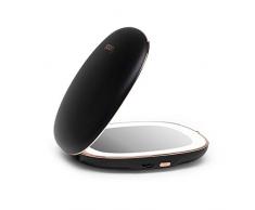 Fancii wiederaufladbar Taschenspiegel mit Dimmbares LED Licht, 1X / 10X Vergrößerung - Make Up Spiegel Klein Kosmetikspiegel Beleuchtet für Unterwegs, Schwarz (Mila)