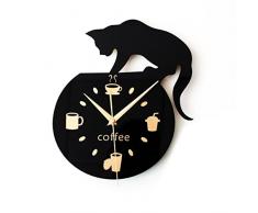 WINOMO Stille Cartoon Wanduhr Nette Klettern Katze für Trinken Kaffee Uhr Wand Dekoration Tasse Kaffee Uhr