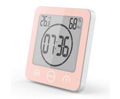 VORRINC Shower Clock Dusche Uhr Wasserdicht Badezimmeruhr Uhr mit Saugnapf LCD Display Luftfeuchtigkeit Temperatur Wanduhren,Countdown Timer (Pink)