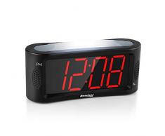 REACHER LED Digital Wecker mit Nachtlicht, Snooze Funktion, Full Range Helligkeit Dimmer, Große Rote Ziffern, 4,9 Zoll Display, Netzbetrieben, Schwarz