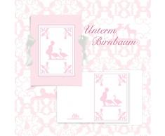 GMM Baby Tauf Album - Scherenschnitt Leporello 15x21cm für 20 Seiten zur Geburt in Seiden Optik, Mini Gästebuch, Tagebuch in rosa