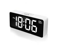 CHEREEKI Digitaler Wecker, 4,6 LED-Display-Uhren mit Sprachsteuerung Funktion, USB-Ladeanschluss, 12/24 Stunden, Snooze Funktion, 25 Weckerlieder, Speicher Batterie, für Schlafzimmer, Büro & Reise