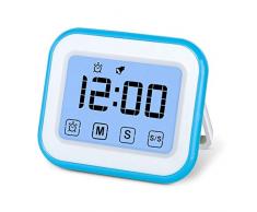 MOSUO Digitaler Küchentimer Magnetisch, Kurzzeitmesser Küche Touchscreen mit Stoppuhr, Timer Eieruhr/Küchenuhr/Wecker, Digital Uhr LED Display,12/24h Modus, Blau Weiß