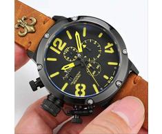 GFDSA Quarz Chronograph Stoppuhr Herren U Chronometer U1001 U72 Chimäre Alter Braun Kuh Schwarz Leder Boot Uhr Saphir Gelb Braun