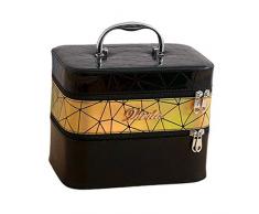 Baoblaze 2 Ebenen Schminkkoffer mit Spiegel, Schmuckkoffer, Kosmetiktasche, Schmuckorganizer, Kosmetikkoffer, Beauty Case, Schmuckkoffer, Größe: 23x15x18cm - Schwarz