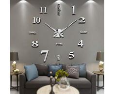 Vangold Moderne Mute DIY große Wanduhr 3D Aufkleber Home Office Decor Geschenk (Silber-14)