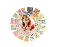 Aufkleber für Kinder, Yuccer 3D Puffy Sticker Niedlich Stickeralbum Tagebuch Aufkleber für das Kinderzimmer Einschließlich Tiere, Auto, Obst, 16 Blatt