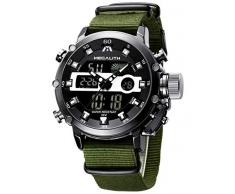 MEGALITH Herren Uhren Männer Militär Digitaluhr Sport Chronograph LED Wasserdicht Großes Braun Leder Armbanduhren Mann Multifunktions Digital Analog Wecker Datum Modisch Uhr