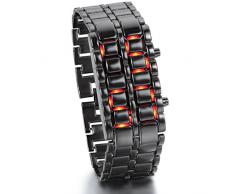 JewelryWe Herren Armbanduhr, Rot LED Digitaluhr Uhr Sportuhr Schwarz Armband Unisex Samurai Watch