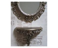 SET Altsilber Wandspiegel + Konsole M OVAL Wandkonsole Barock Antik 44x38 Flur Eingangsmöbel Möbel Konsole Ablage Spiegel