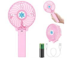 ZOOI Handventilator Batteriebetrieben Mini Ventilator Klein - Handventilator Tragbar, USB Ventilator Handventilator mit Akku, 3 Geschwindigkeiten Faltbarer Ventilator für Büro Reisen Zuhause Outdoor