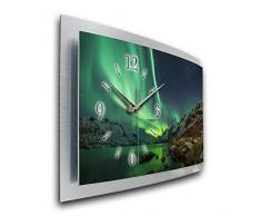 Kreative Feder Wanduhr Polarlicht Naturwunder 3D XXL Designer leise Funk Motiv Funkuhr Wandbild modernes Design WAA054FL (80x40cm)