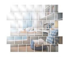 Anladia Wandspiegel Spiegelfliesen Selbstklebend 15x15cm, 32 Stück Quadratische Spiegel Silber für Badezimmer, Küche, Wohnzimmer, Umkleidekabine, Büro