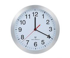 Funk Wanduhr Funkuhr Küchenuhr Aluminiumgehäuse Wanduhren, Automatische Umstellung von Winter- und Sommerzeit, 25cm