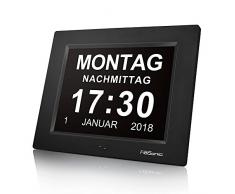 FiBiSonic Wecker Digital Bilderrahmen Groß Tischuhr/Wanduhr 8 Zoll Standuhr mit Zeit/Kalender/Foto/Video Anzeige Helligkeit/Musik/Erinnerung Einstellbar Uhr