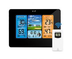 Powcan Wetterstation mit Außensensor Innen und Außen Funkwetterstation mit Farbdisplay mit Alarm und Temperatur/Luftfeuchtigkeit/Luftdruck/Vorhersage/Mondphase/Wecker (Weiß)