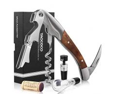 TAOCOCO Korkenzieher Kellnermesser Set Flaschenöffner Multifunktionaler Edelstahl & Holz Weinöffner mit Vakuum-Verschluss Weinausgießer edle Geschenk-Verpackung