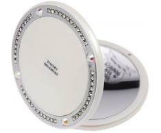 Fantasia Makeup Taschenspiegel Swarovski Elements - Perlmutt, zweiseitig - normal und 10-fache Vergrößerung, Ø 10,5 cm, Kompaktspiegel rund, in Geschenkpackung