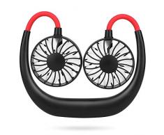Simpeak USB Ventilator, 3-Speed Betrieb Mini Faul Fan Hängender Halsfächer Lüfter für Einkaufen/Camping/Picknick/Sporttreffen/Ausflüge - Schwarz Rot