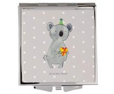 Mr. & Mrs. Panda Silber, Quadrat, Handtaschenspiegel quadratisch Koala Geschenk - Farbe Grau Pastell