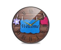 Mnsruu Badezimmer-Wanduhren Welcome On A Blue Label 24,1 cm dekorative Wanduhr tickt nicht leise Küchenuhr, mehrfarbig, 30,5 cm (12 Zoll)