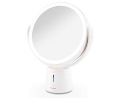 Auxmir Kosmetikspiegel LED Beleuchtet mit 1X/10X Vergrößerung und 5 Dimmbaren Helligkeiten, Doppelseitiger Makeup Schminkspiegel, Wiederaufladbar, 360° Schwenkbar für Zuhause und Unterwegs