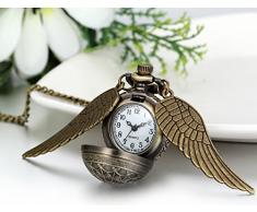 JewelryWe Herren Damen Taschenuhr, Klassiker Vintage Engelsflügel Uhr Anhänger Analog Quarz Kettenuhr Pullover Halskette Kette