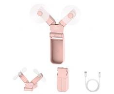 URAQT Tragbarer Lüfter, Hand Fan, Reise Ventilator USB, USB Ventilator Hände, Mini Faltbarer Fan, Ventilator Handventilator Wieder aufladbarer Batterie betriebener für Büro, Haus, Outdoor,Pink