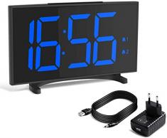 Yissvic Digital Wecker Uhr Tischuhr 12/24H Dual Alarm Easy Snooze 6 Einstellbare Helligkeit ultradünn mit 6,5 Zoll LED Display mit USB-Ladeanschluss Adapter