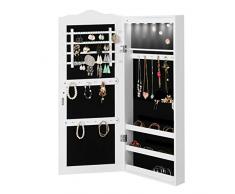 MIADOMODO Schmuckschrank mit Spiegel - mit LED Beleuchtung, hängend, Wandmontage, Weiß - Schmuckregal, Schmuckkasten, Schmuckaufbewahrung, Schmuckorganizer, Spiegelschrank