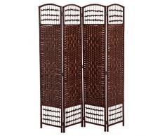 HOMCOM Paravent Raumteiler Trennwand 4 TLG. Bambus+Holz Braun 160x170cm