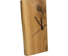 inn art dESIGN Wanduhr Eiche Massiv | Echt-Holz Uhr als Standuhr & Tisch-Uhr verwendbar | einseitig mit Baumkante | schlicht & modern