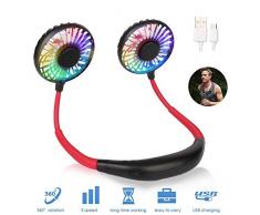 OVAREO Tragbarer Ventilator, Mini USB Ventilator Hände, Wiederaufladbarer Tragbarer Nackenbügel Ventilator, Schreibtisch Ventilator, Ventilator Mit Bügel für Den Nacken 3 Geschwindigkeiten LED Licht