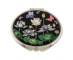 Handtaschenspiegel Rund Taschenspiegel Lotus Lotusblüten Blumen Makeup Metall Schminkspiegel Edelstahl