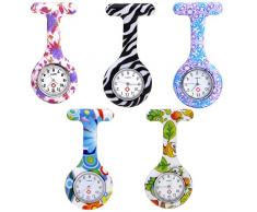 JSDDE Uhren Krankenschwesteruhr Set Pulsuhr FOB Uhr Pflegeruhr Ansteckuhr Silikon Hülle Schwesternuhr Damenuhr Brosche Taschenuhr Analoge Quarzuhr (5 Stück Set (2))