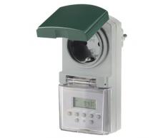 REV OUTDOOR ZEITSCHALTUHR digital ǀ Tageszeit-Schaltuhr mit Countdown- und Zufallsfunktion | für den Außenbereich IP 44 ǀ mit Kinderschutz ǀ Farbe: grau-grün