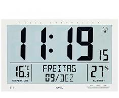 Weiß und schlicht: AMS 5887 digitale Wanduhr / Tisch-Uhr mit Wecker, Datumsanzeige und Thermometer, Funkuhr