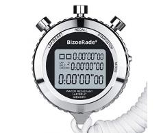 BizoeRade Metall Stoppuhr mit Stumm Funktion, 100 Stück Speicherdaten LCD Großer Bildschirm Anzeige Digitaler Chronograph Timer Für Basketball Fußball Baseball Sport Schiedsrichter Trainer