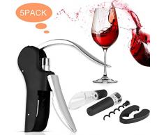 XREXS Vertikaler Hebel Korkenzieher Kaninchen Stil Korkenzieher Set 5 in 1 Flaschenöffner Manuell, Weinöffner mit Folienschneider, Vakuumstopper, Weinausgießer FDA Genehmigt