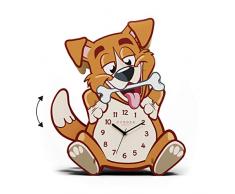 Cander Berlin MNU 9030 Kinderwanduhr Hund Pendel Kinderzimmer Holz Tischuhr Standuhr Pendeluhr Kinderuhr leise Jungen Mädchen Wand-Deko Uhrzeit Lernen