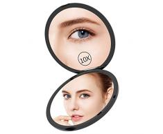 Gospire Tragbarer Taschenspiegel 4 Zoll Ultra Dünn Kompaktspiegel Rund Doppelseitiger mit 1x/10x Vergrößerung Klappbarer Kleiner Schminkspiegel für Einkaufen, Reise Schwarz