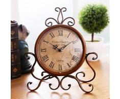 WINOMO Tischuhren Europäischen Stil Retro Antik Vintage Eisen Tischuhr für Home Desk Schrank Regal Dekoration (braun)