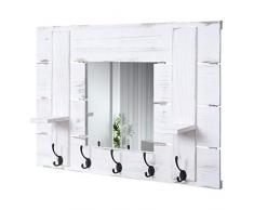 Mendler Wandgarderobe HWC-C89 mit Spiegel, Garderobenpaneel Garderobe, Shabby-Look Vintage, 5 Haken 90x60cm ~ weiß, Shabby