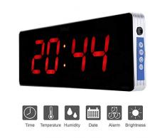 Home Digitale Wanduhr Digitale Led Kalenderuhr Temperatur Wanduhren Eu-stecker 110-240 V (36 * 13 * 3cm-Stunde + Minute)