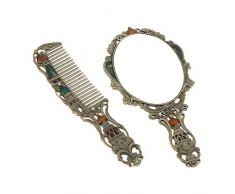 GZQ Vintage russischen Stil Schloss Metall Handspiegel Antik Handheld Kosmetikspiegel Kamm Set