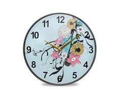 Mnsruu Badezimmer-Wanduhren mit floralem Hintergrund, dekorative Wanduhr, tickt nicht lautlos Küchenuhr, mehrfarbig, 9.5inch