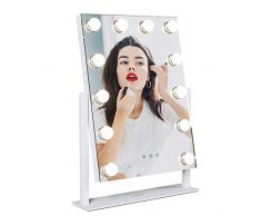 Homfa Schminkspiegel Kosmetikspiegel Spiegel mit Beleuchtung 30x41cm Theaterspiegel mit Licht dimmbare LED 360°drehbar Hollywood-Stil