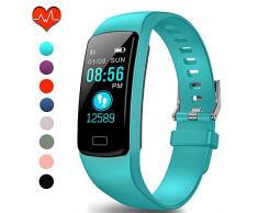 Polywell Fitness-Tracker, Aktivitätstracker mit Herzfrequenz-Monitor und Schlaf-Monitor, Bluetooth, wasserdicht, Schrittzähler und Kalorienzähler (Hell Blau-111)